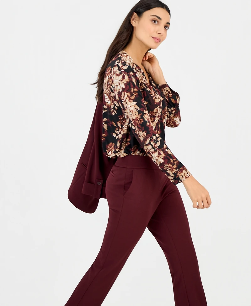 Anne Klein Essentials Petite Split-Neck Yoke Long-Sleeve Blouse