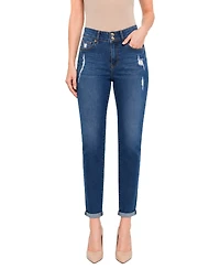 Indigo Poppy Women's Two Button Tummy Tuck High Rise Roll Cuff Skinny