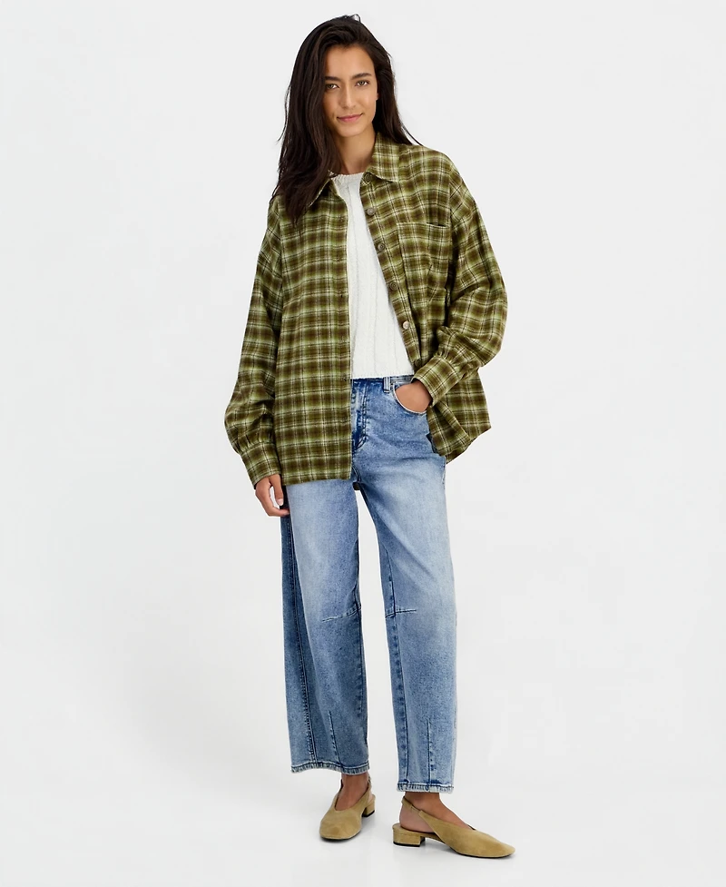And Now This Women's Plaid Oversized Flannel Button-Up Shirt, Macy's Exclusive
