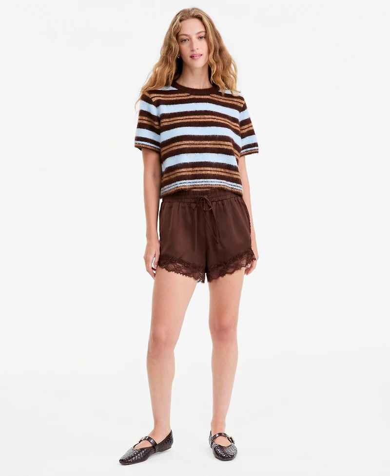 And Now This Women's Short-Sleeve Striped Brushed Crop Sweater, Macy's Exclusive