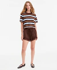 And Now This Women's Short-Sleeve Striped Brushed Crop Sweater, Macy's Exclusive