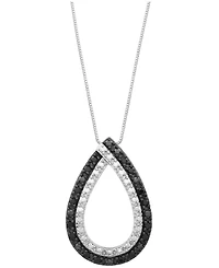 Black Diamond Open Teardrop 18" Pendant Necklace (1/6 ct. t.w.) in Sterling Silver