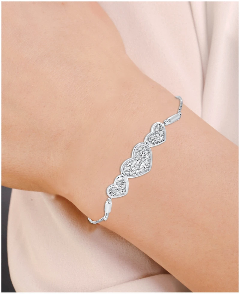 Diamond Three Heart Bolo Bracelet (1/6 ct. t.w.) in Sterling Silver