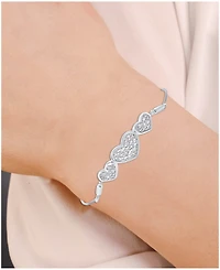 Diamond Three Heart Bolo Bracelet (1/6 ct. t.w.) in Sterling Silver