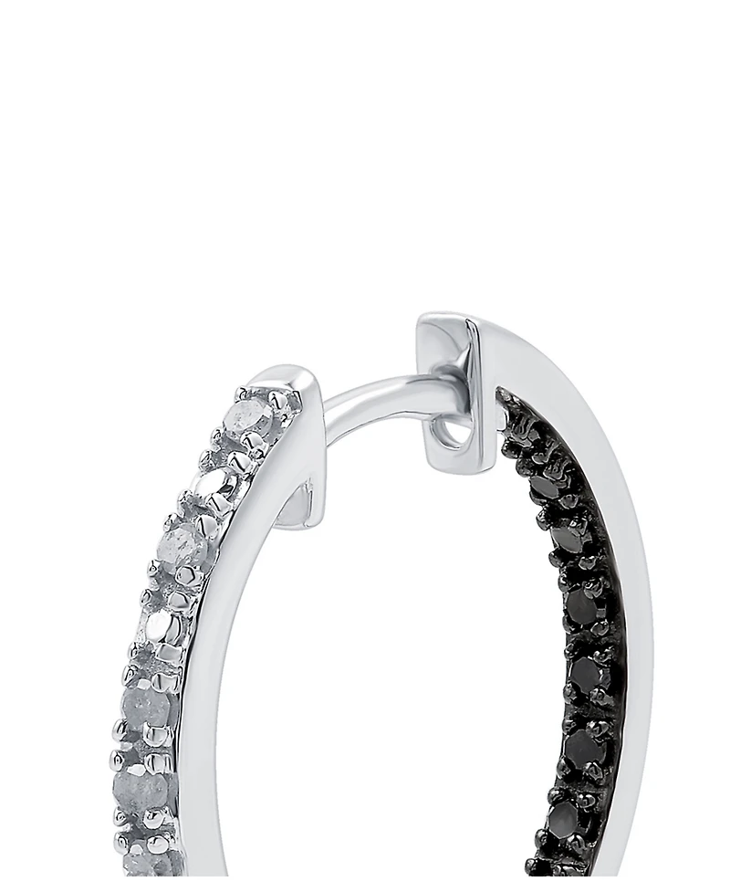 White Diamond (1/6 ct. t.w.) & Black Diamond (1/10 ct. t.w.) In & Out Small Hoop Earrings in Sterling Silver