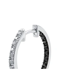 White Diamond (1/6 ct. t.w.) & Black Diamond (1/10 ct. t.w.) In & Out Small Hoop Earrings in Sterling Silver