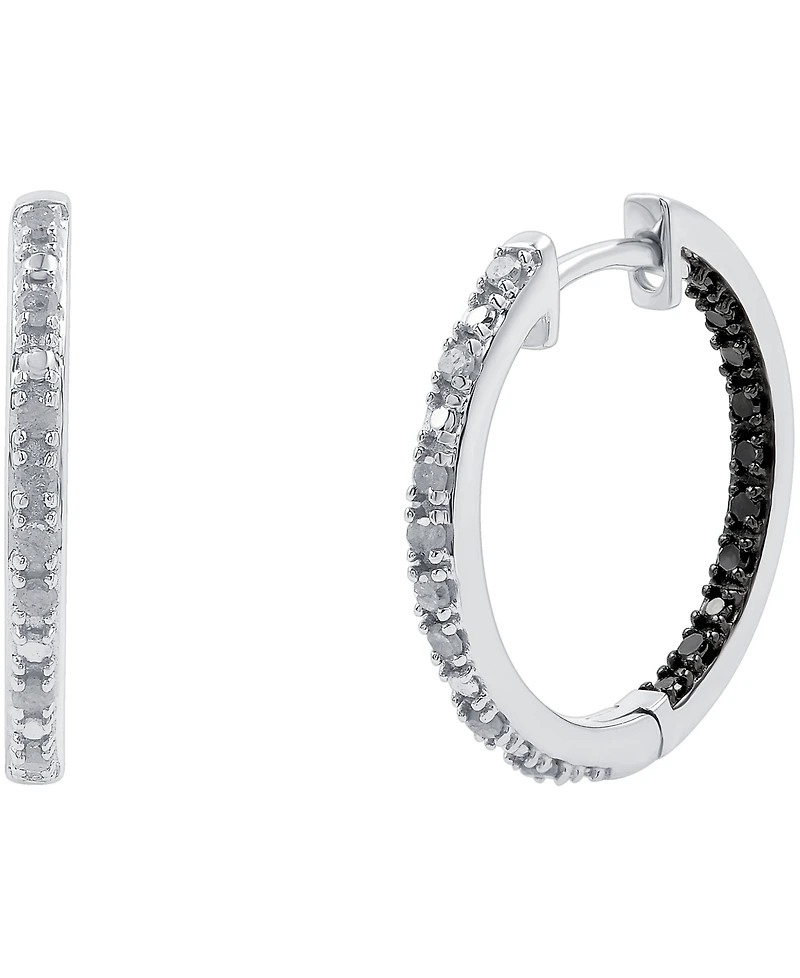 White Diamond (1/6 ct. t.w.) & Black Diamond (1/10 ct. t.w.) In & Out Small Hoop Earrings in Sterling Silver