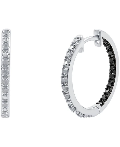 White Diamond (1/6 ct. t.w.) & Black Diamond (1/10 ct. t.w.) In & Out Small Hoop Earrings in Sterling Silver