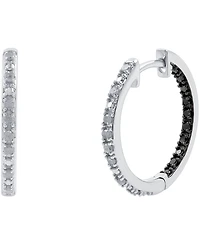 White Diamond (1/6 ct. t.w.) & Black Diamond (1/10 ct. t.w.) In & Out Small Hoop Earrings in Sterling Silver