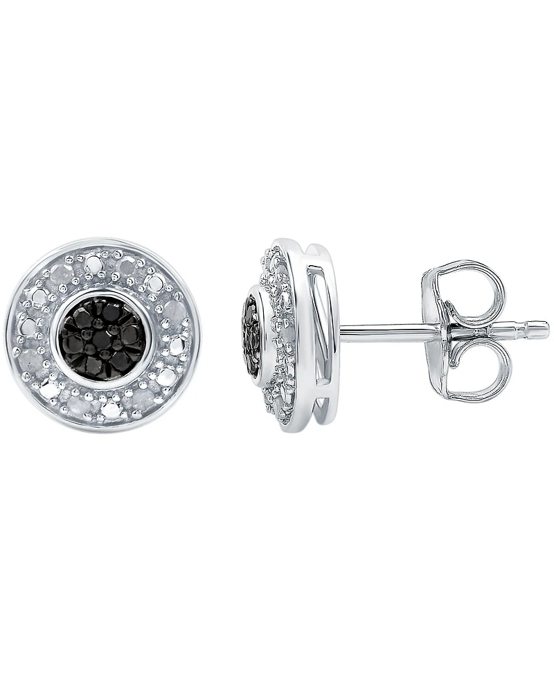 Black Diamond (1/20 ct. t.w.) & White Diamond (1/10 ct. t.w.) Halo Cluster Stud Earrings in Sterling Silver
