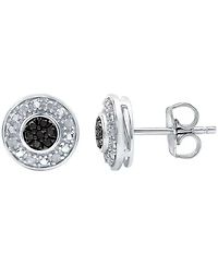 Black Diamond (1/20 ct. t.w.) & White Diamond (1/10 ct. t.w.) Halo Cluster Stud Earrings in Sterling Silver