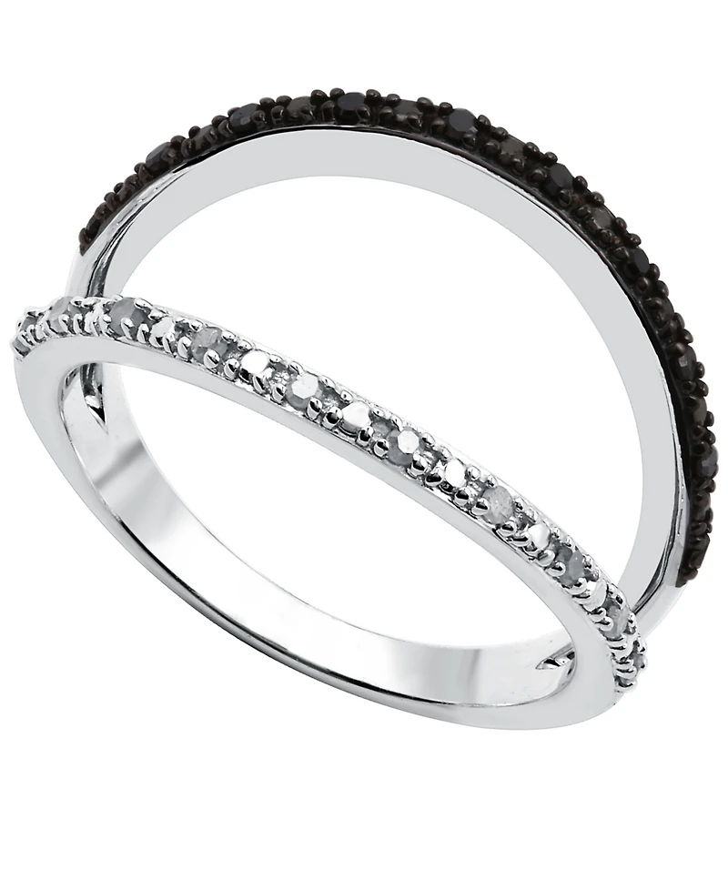 Black Diamond (1/10 ct. t.w.) & White Split Ring Sterling Silver