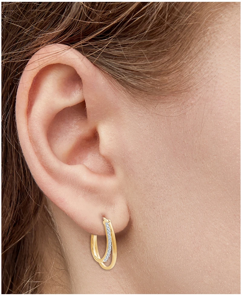Marsala Diamond & Polished Double Oval Hoop Earrings (1/4 ct. t.w.) in Sterling Silver & 14k Gold-Plate
