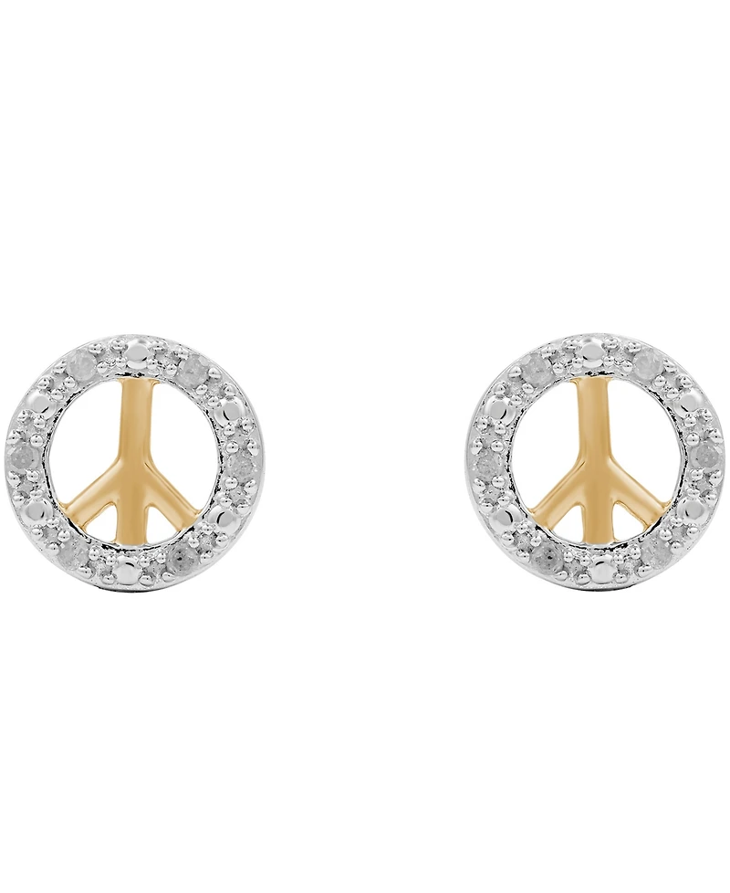 Diamond Peace Sign Stud Earrings (1/10 ct. t.w.) in Sterling Silver & 14k Gold-Plate