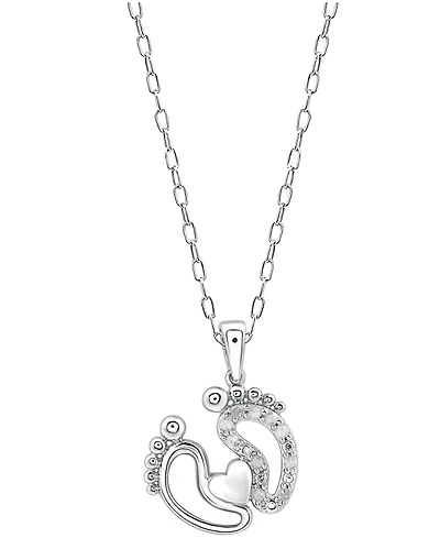 Diamond Feet & Heart 18" Pendant Necklace (1/10 ct. t.w.) in Sterling Silver or Sterling Silver & 14k Gold-Plate