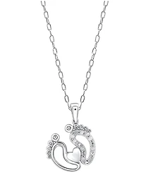 Diamond Feet & Heart 18" Pendant Necklace (1/10 ct. t.w.) in Sterling Silver or Sterling Silver & 14k Gold-Plate
