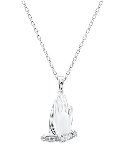 Diamond Praying Hands 18" Pendant Necklace (1/10 ct. t.w.) in Sterling Silver