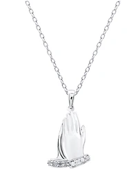 Diamond Praying Hands 18" Pendant Necklace (1/10 ct. t.w.) in Sterling Silver