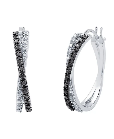 Black Diamond (1/10 ct. t.w.) & White Diamond (1/20 ct. t.w.) Crossover Hoop Earrings in Sterling Silver