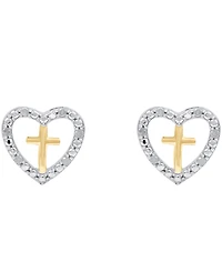 Diamond Heart & Cross Stud Earrings (1/10 ct. t.w.) in Sterling Silver & 14k Gold-Plate
