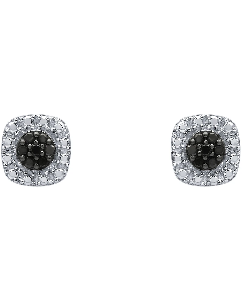 Black Diamond Cluster Square Stud Earrings (1/6 ct. t.w.) in Sterling Silver