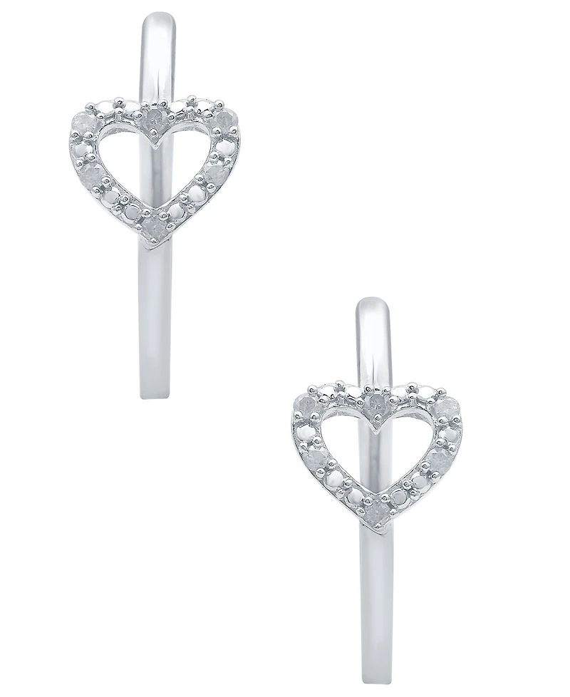 Diamond Heart Hoop Earrings (1/10 ct. t.w.) in Sterling Silver