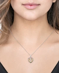 Diamond Double Heart Cross Pendant Necklace (1/10 ct. t.w.) in Sterling Silver & 14k Gold-plated Sterling Silver