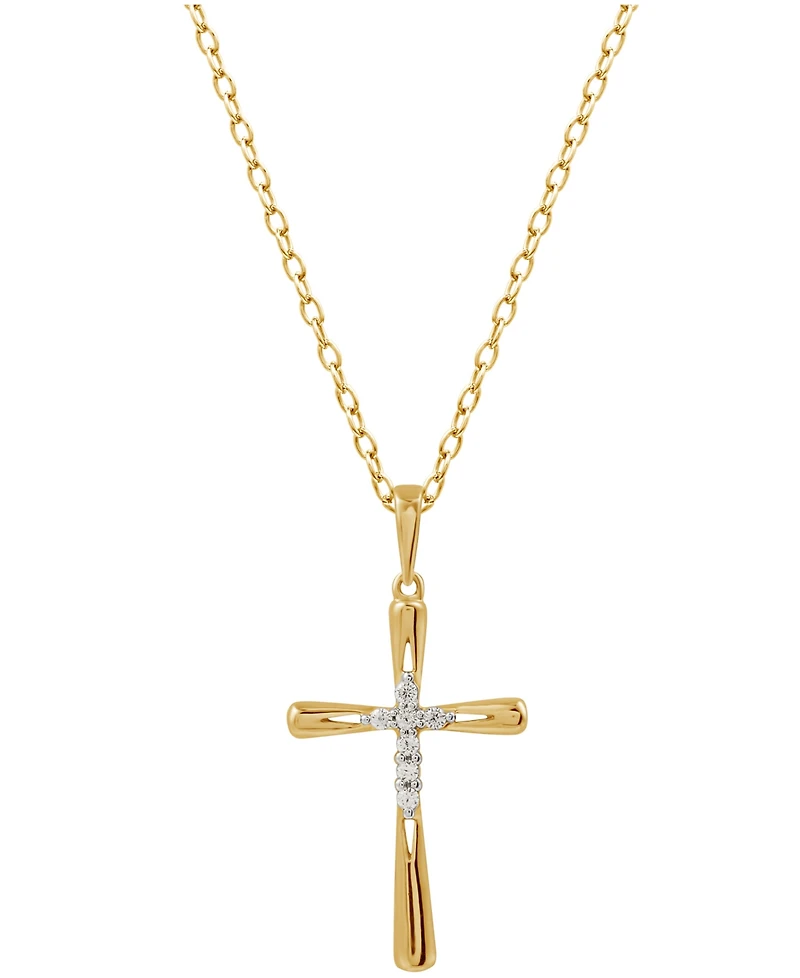 Diamond Cross 18" Pendant Necklace (1/10 ct. t.w.) in 14k Gold-Plated Sterling Silver