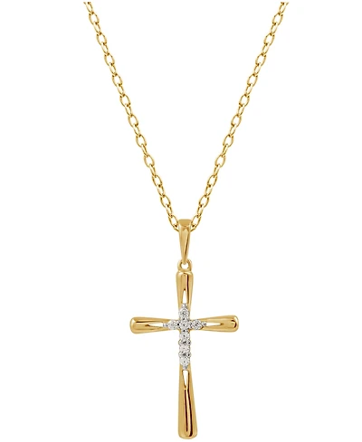 Diamond Cross 18" Pendant Necklace (1/10 ct. t.w.) in 14k Gold-Plated Sterling Silver