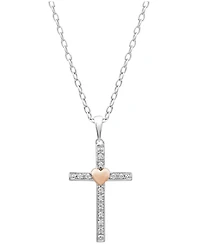 Diamond Two-Tone Cross Pendant Necklace (1/10 ct. t.w.) in Sterling Silver with 18k Rose Gold-Plated Sterling Silver Accent