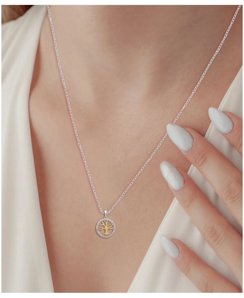 Diamond Family Tree Pendant Necklace (1/10 ct. t.w.) in Sterling Silver and 18k Gold over Sterling Silver