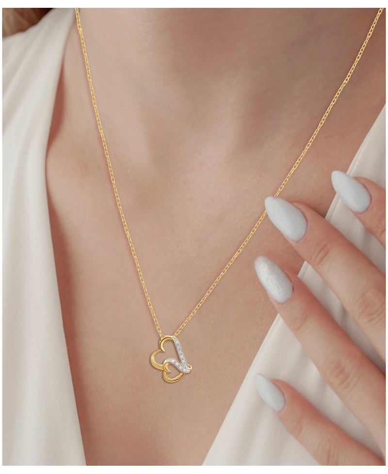 Double Wavy Heart Diamond Pendant Necklace in 18k Gold over Sterling Silver (1/10 ct. t.w.)
