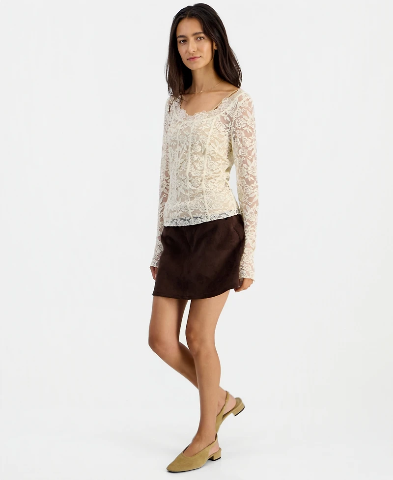 And Now This Women's Lace Long-Sleeve Corset Top, Macy's Exclusive