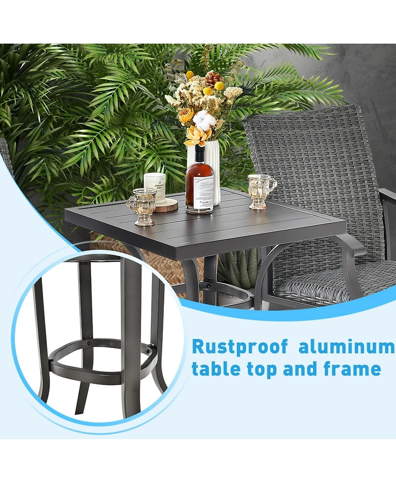 Costway 24'' Patio Bar Height Table with Aluminum Tabletop&Adjustable Footpads Balcony