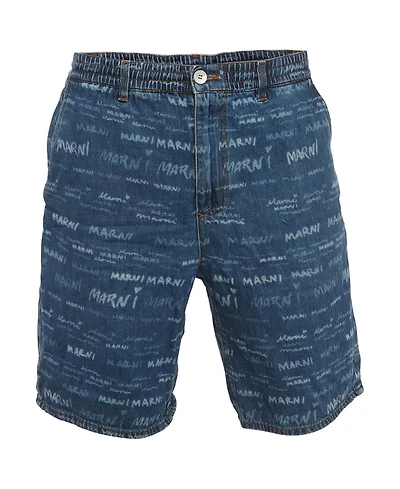 Pre-Owned Marni Men's Logo Print Denim Drawstring Shorts