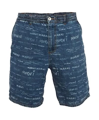 Pre-Owned Marni Men's Logo Print Denim Drawstring Shorts