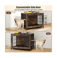 Ruie Dog Crate Furniture End Table with Double Lockable Doors Pull-Out Tray