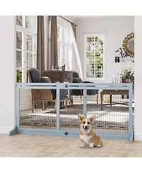 Ruie Extra Wide Adjustable Freestanding Wooden Pet Gate Indoor Dog Barrier