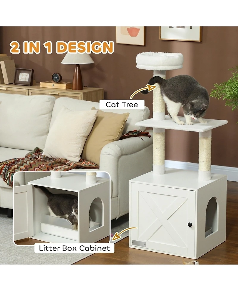 Ruie Cat Tree with Litter Box Enclosure Scratching Posts and Bed