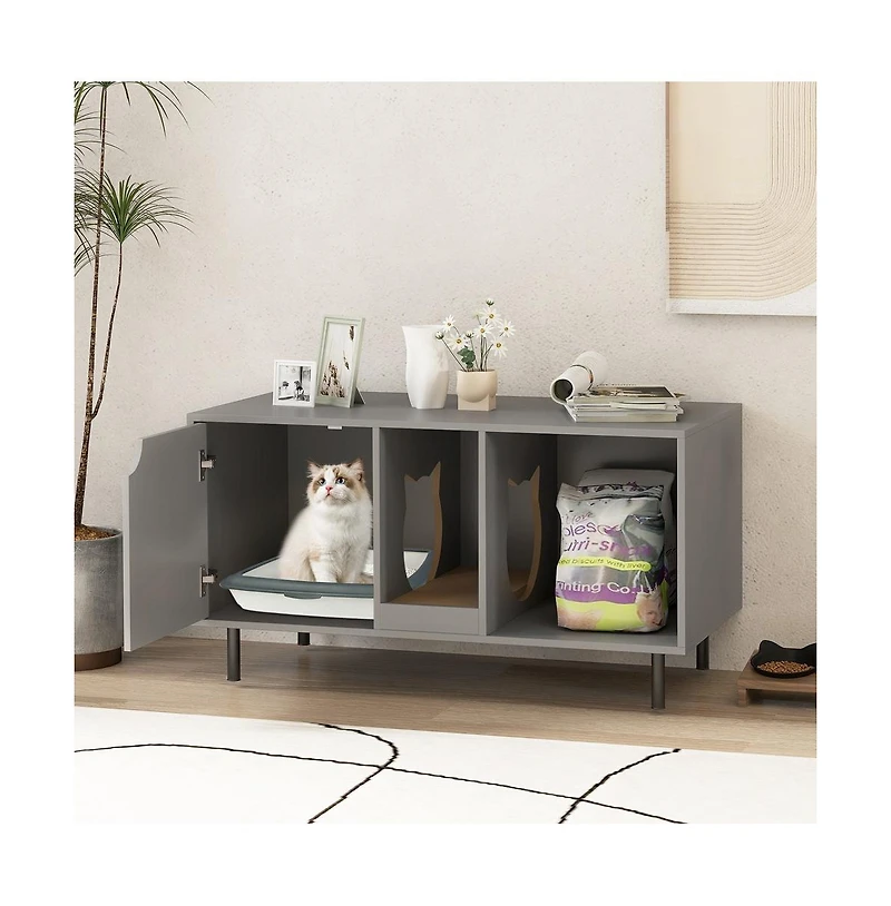 Ruie Cat Litter Box Enclosure Hidden Washroom with Detachable Scratching Board