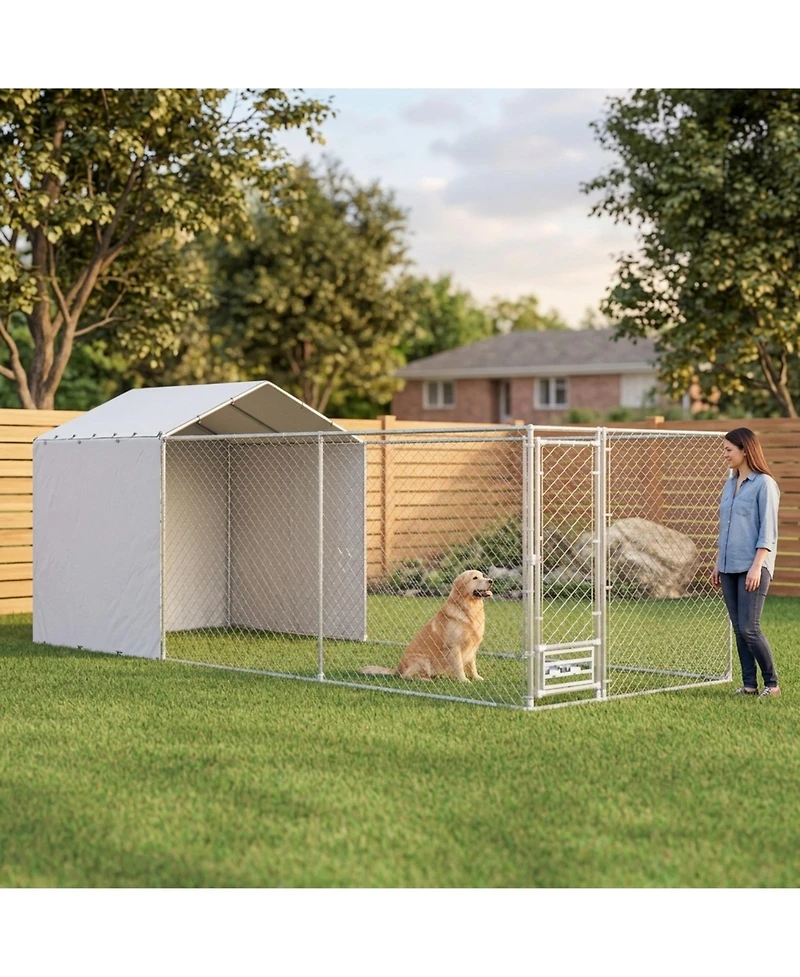 Ruie Galvanized Chain Link Outdoor Dog Kennel with Waterproof Cover