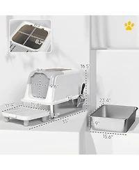 Ruie Extra Large Enclosed Stainless Steel Cat Litter Box with Scoop