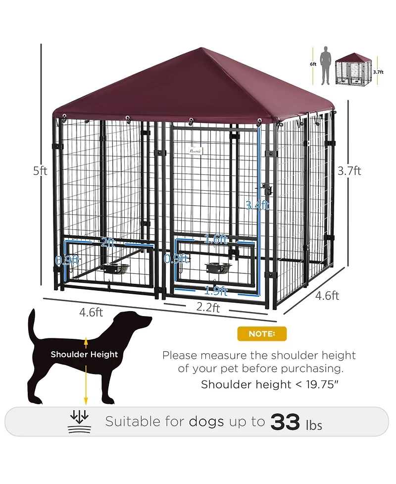 Ruie Outdoor Dog Kennel Playpen with Rotating Bowls and Cover