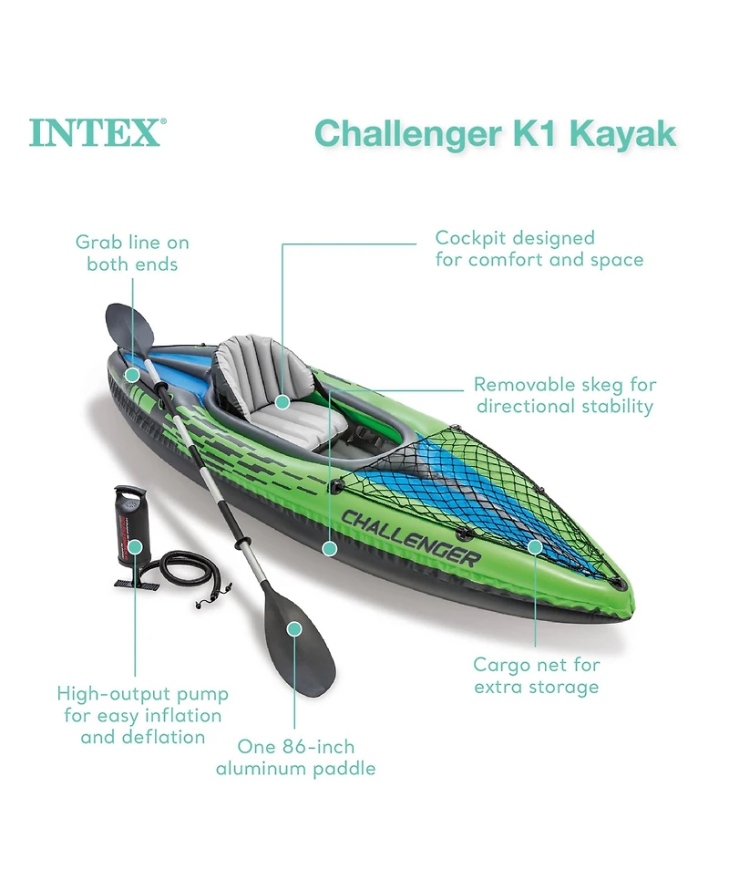 Intex Challenger K1 1-Person Inflatable Sporty Kayak w/ Oars And Pump (2 Pack)
