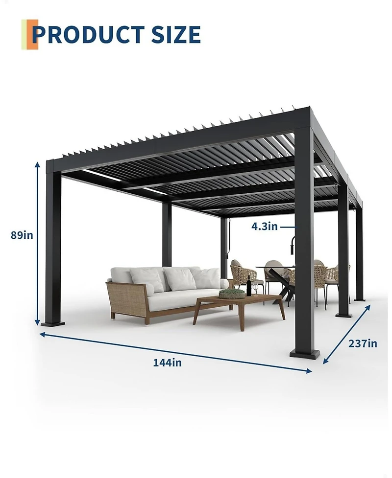 gaomon Louvered Pergola - 12 x 20 All-Aluminum Outdoor Pergolas with Adjustable Louvered Roof, Integrated Drainage System, Outdoor Gazebo
