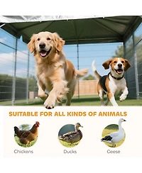 Ruie Outdoor Dog Kennel Dog Run with Rotatable Bowl Rack and Cover