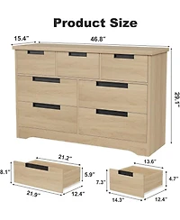 7-Drawer Tv Console for 55/65" Tv, Modern Entertainment Stand with Cabinet Storage for Bedroom & Hallway