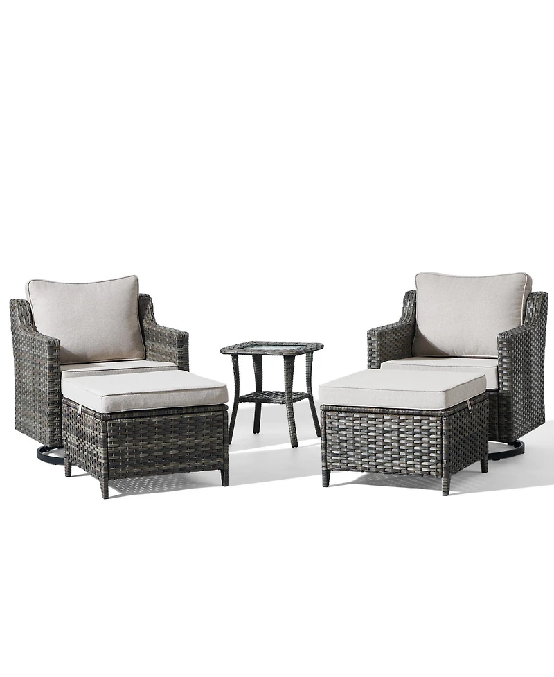 Pocassy Patio Furniture Set with Thick Cushion, Outdoor High Back Swivel Rocker Chairs, 5 Piece Wicker Conversation