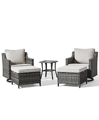 Pocassy Patio Furniture Set with Thick Cushion, Outdoor High Back Swivel Rocker Chairs, 5 Piece Wicker Conversation