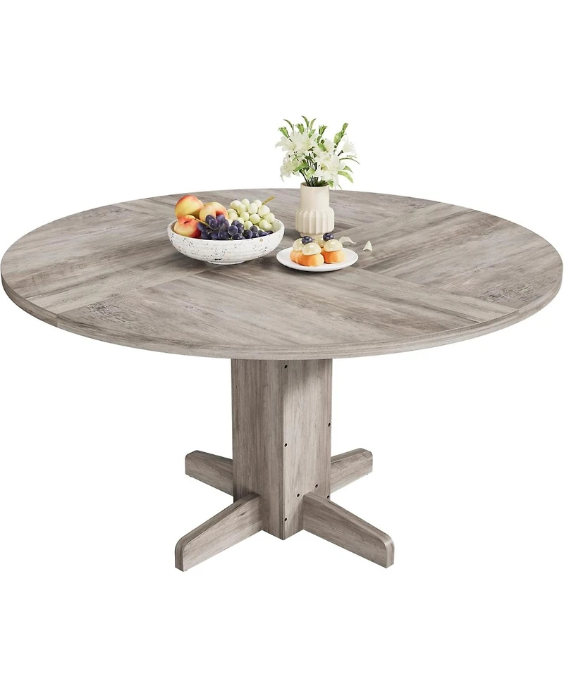gaomon 47" Round Farmhouse Dining Table for 4-6, Wood with Sturdy Pedestal Base for Kitchen or Apartment